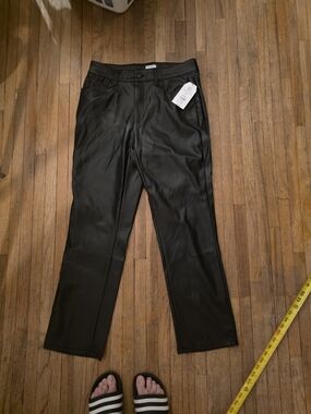Time and Tru Black Faux Leather Straight-Leg Pants